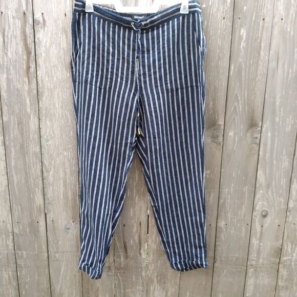 Ellen Tracy Pants - Ellen Tracy size L pull on pants 100% linen stripe dark navy gray